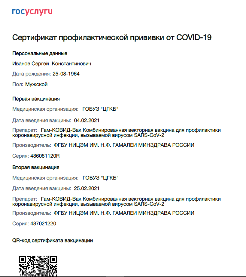 Сертификат коронавирусе